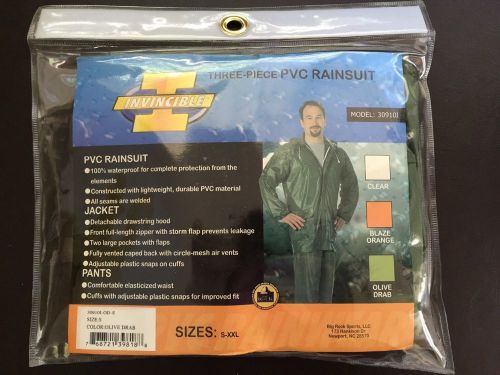 New invincible 3 piece pvc rainsuit rain olive drab size s for sale