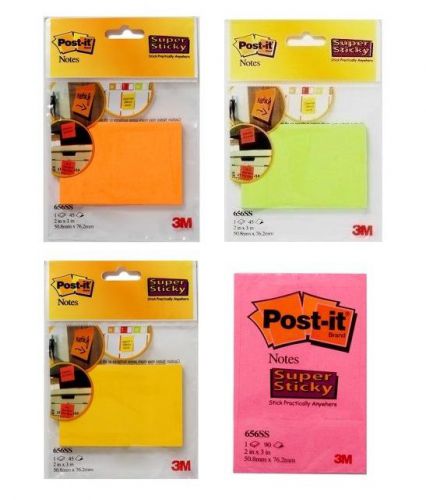 3M Post-It Super Sticky Notes 2&#034;x3&#034; | 50.8 x 76.2mm | 4 Neon Colours | 4 Pack