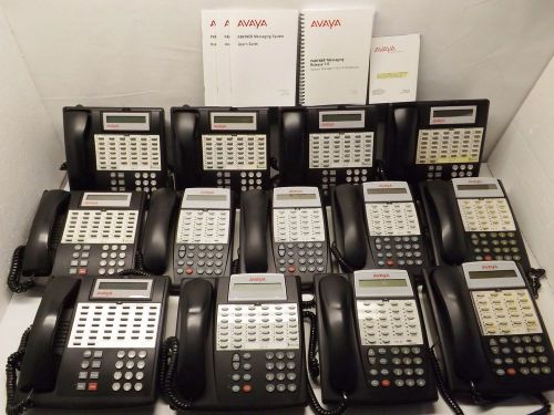 Mixed Lot Of 13 Avaya Business Office Phones And Paperwork 34D 18D 7515H04A-003