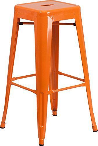 NEW Flash Furniture Backless Metal Bar Stool  30-Inch  Orange