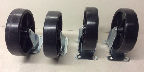 Lot of 4 E.R. Wagner 5&#034; x 1-1/4&#034; Iron Casters - 2 Swivel &amp; 2 rigid plate  (W-67)