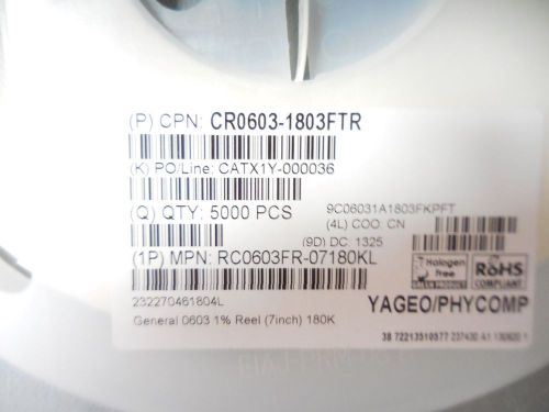 15000 pcs yageo rc0603fr-07180k for sale