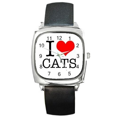 I Love Cats (design 3) Square Metal Watch