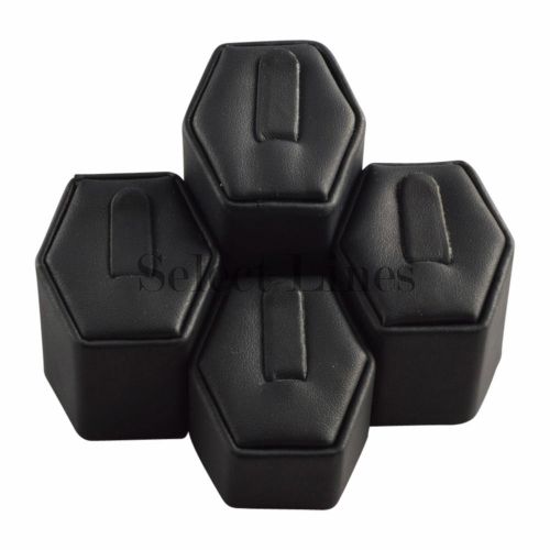 Black Leather Ring Column Riser 4pc Set Jewelry Stand !