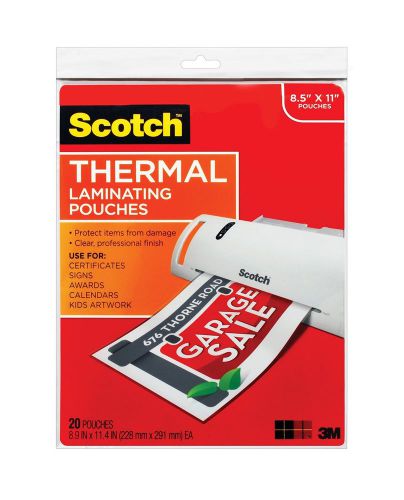 Scotch Thermal Laminating Pouches 8.9 x 11.4-Inches 3 mil thick 20-Pack (TP38...