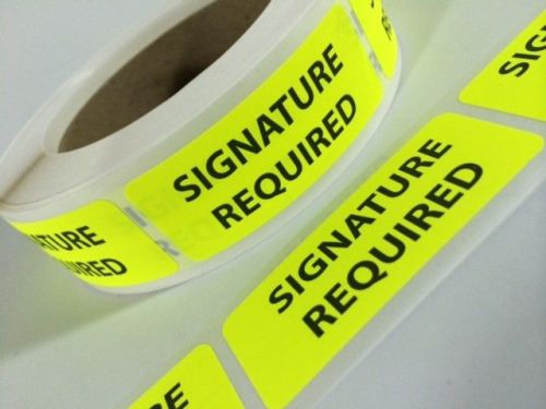 100 1 x 2.5 SIGNATURE REQUIRED STICKERS Labels YELLOW Fluorescent Stickers NEW