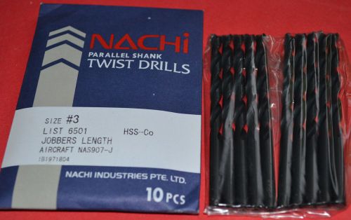 10 Pcs NACHI #3 Jobbers Length - Aircraft style- Black Oxide HSS-Co  Drills