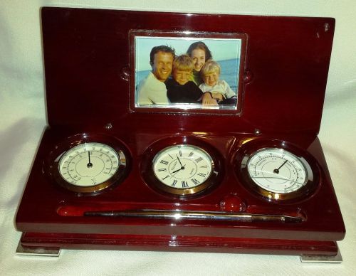 Authentic Jere Wright Clock, Thermometer and Hygrometer Desk Set Box With Pen