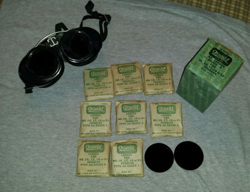 Vintage welding goggles and oxweld welding goggle lenses in box/steampunk for sale