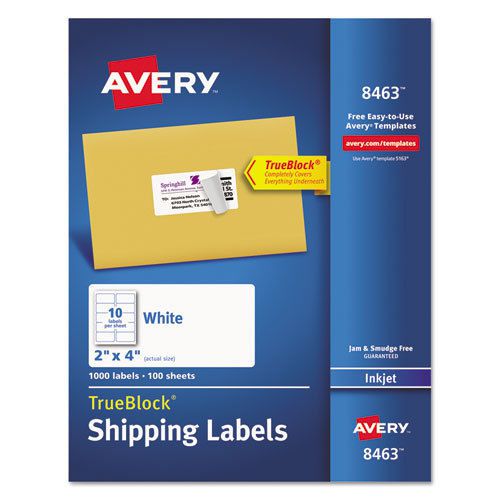 Shipping Labels w/Ultrahold Ad &amp; TrueBlock, Inkjet, 2 x 4, White, 1000/Box