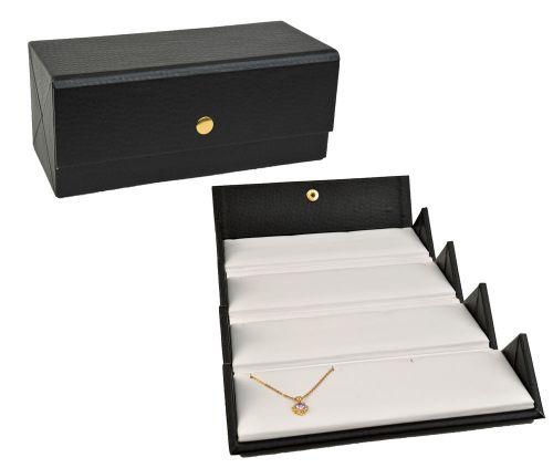 Jewelry box storage travel case fold folding black leatherette pendant necklace for sale