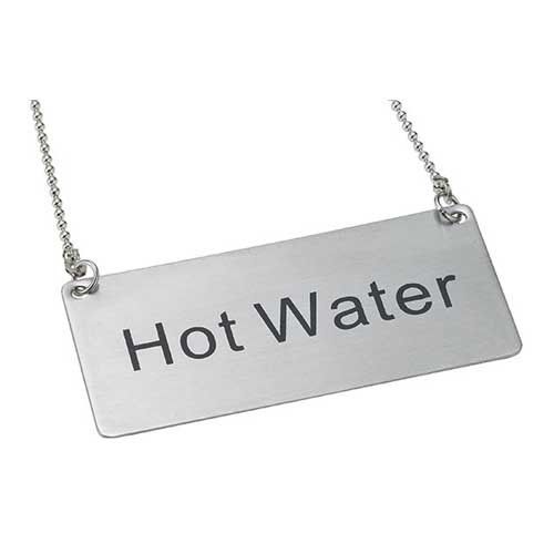 Winco SGN-204, Stainless Steel Chain Sign “Hot Water”