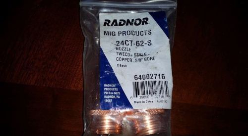 NEW,  RADNOR MIG NOZZLE  P/N 24A-62  5/8&#034; BORE  ( PACK OF 2 )