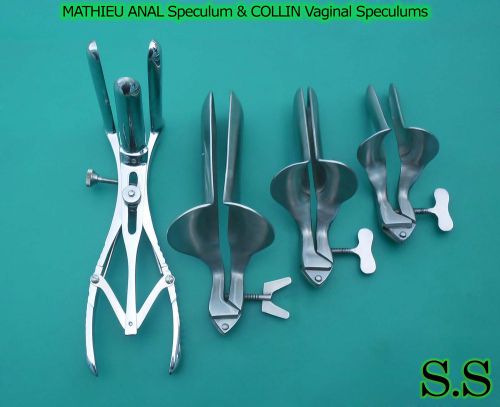 3 Collin Vaginal Speculum &amp; 3 Prong Mathieu Anal Speculum Gynecology Instrument