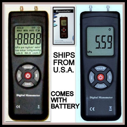Digital manometer air pressure meter gauge large +9v battery leather case for sale