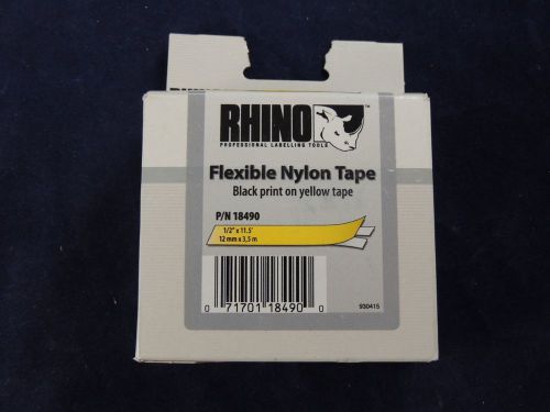 New Dymo Rhino Flexible Nylon Tape Black on Yellow P/N 18490 1/2&#034; x 11.5&#039;