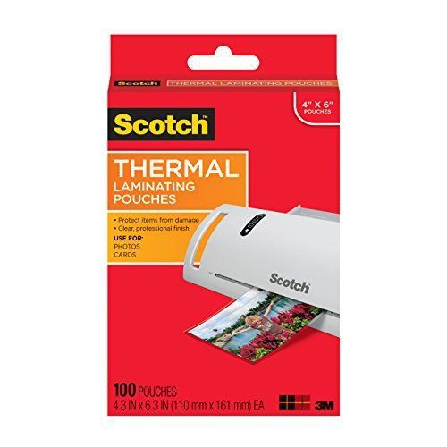 Scotch Thermal Laminating Pouches, 4 x 6-Inches, Photo Size, 100-Pouches New
