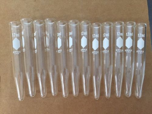 Lot of 12 kimax usa 12 ml centrifuge tubes lab glass for sale