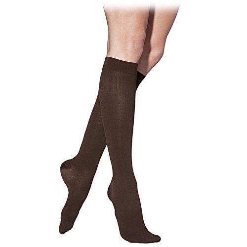 Women&#039;s Cotton Ribbed Knee High 20-30mmHg CloseToe, XL Long, Chocolate 232CXLW88