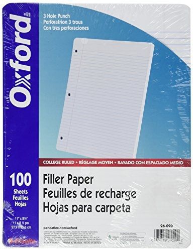 Ampad Oxford Filler Paper, Size 11 X 8 1/2, White Paper, College Ruled With