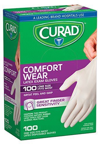 Curad CUR4125R Latex Exam Gloves, One Size Fits Most (Pack of 100)