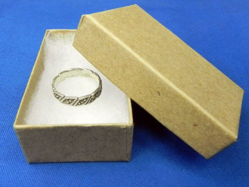 100 Kraft Cotton Filled Gift Boxes 2-5/8&#034; x1-1/2&#034; Jewelry Charm Ring Box