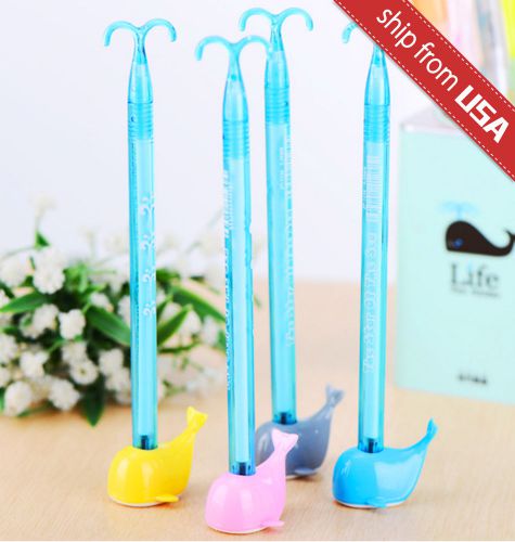Lot 4pcs Funny Whale Fish Kawaii Fine Tip Gel Ink Ball Point Pens Standing Cute