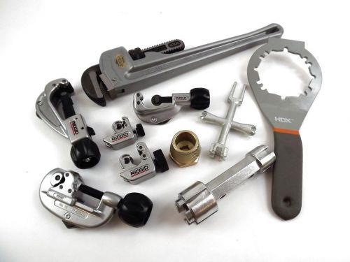 Assorted lot of plumbing tools ridgid/hdx wrenches/tubing cutters ect. for sale