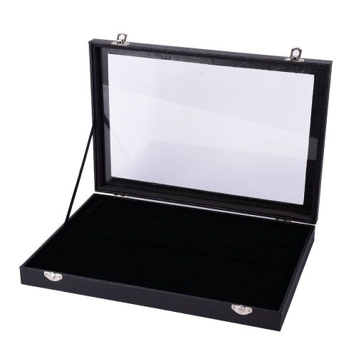 NEW Glass Top Jewelry Display Case Box 100 Slot Compartment Ring Tray Organizer