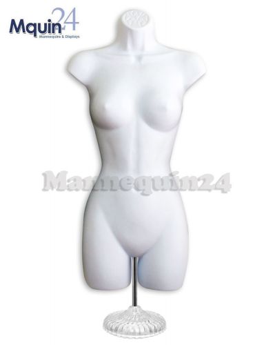 FEMALE BODY MANNEQUIN FORM WOMAN DRESS WHITE  w/TABLE TOP STAND + HANGER