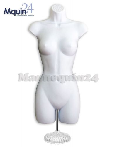 FEMALE BODY MANNEQUIN FORM WOMAN DRESS WHITE  w/TABLE TOP STAND + HANGER