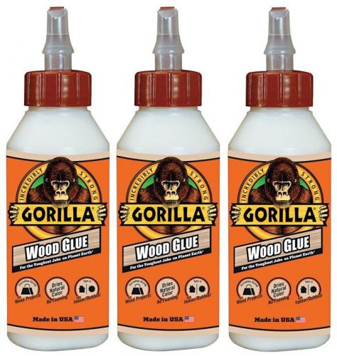 3 New! Gorilla Glue Wood Glue 8oz Adhesive High Strength Cures in 24 hrs 6200002