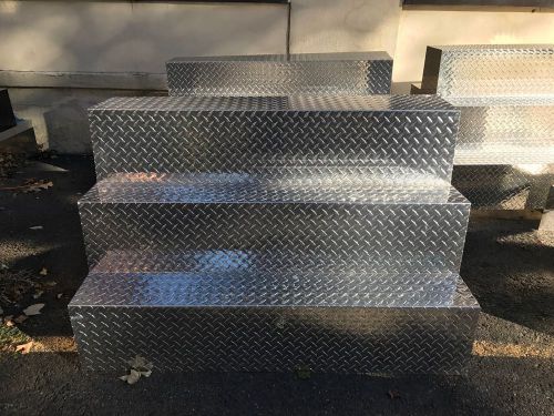Six Free-Standing Diamond Plate Aluminium Display Racks, Double Sided