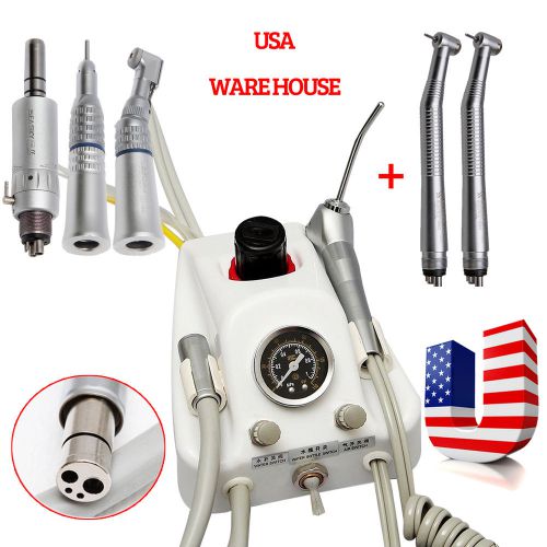 USA Stock Dental Portable Turbine Unit + High Low Speed Handpiece Kit 4 Holes Z