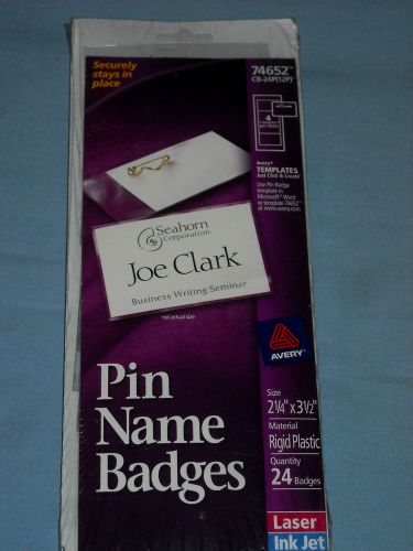 AVERY Pin Name Badges 24 Pack Clear 2.25&#034;x3.5&#034; New Sealed