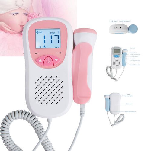 Pink 3MHz Probe fetus Heart Doppler LCD  Prenatal Baby Sound Monitor Speaker CE