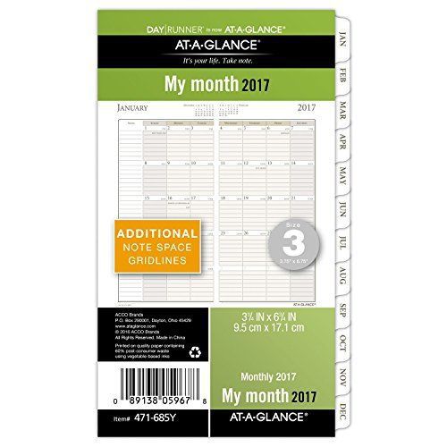 Day Runner Monthly Planner Refill 2017, Loose Leaf, 3-3/4 x 6-3/4&#034;, Size 3