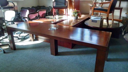 Walnut harden 9 foot conference table with power box unit for sale