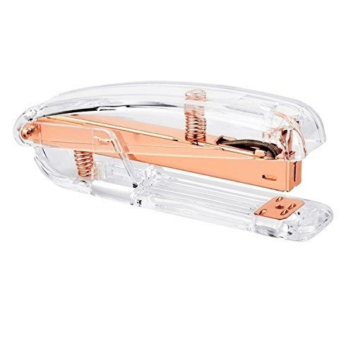 Zodaca [Deluxe Acrylic Design] Stapler, 15 Sheets Capacity, Clear/Rose Gold