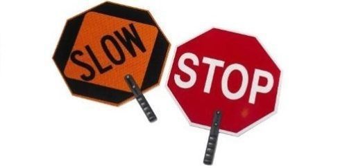 CORTINA 03-851 - ABS Plastic Paddle Sign &#034;STOP/SLOW&#034; 27&#034; Height, Red on Orange