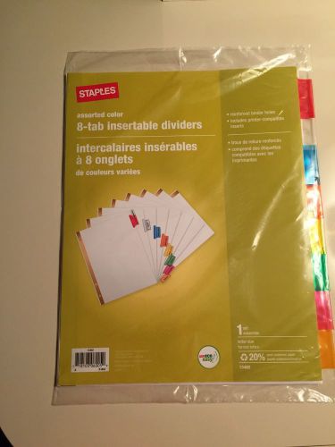 STAPLES ASSORTED COLOR 8 LARGE TAB INSERTABLE DIVIDERS -BRAND NEW !!