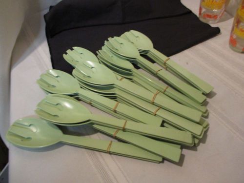 Vintage Lot of 17 Plastic Spoon &amp; Fork Utensils Sets. New. Pale Green. Woolworth