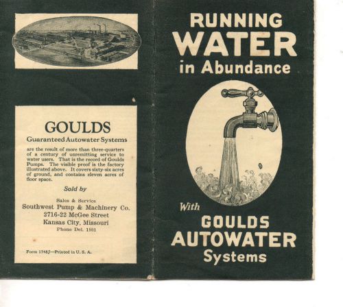 1930&#039;s 40&#039;s goulds autowater system water pump sales brochure for sale
