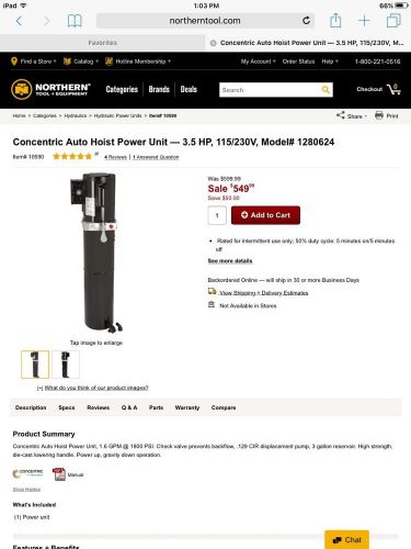 Concentric auto hoist power unit — 3.5 hp, 115/230v, model# 1280624 for sale