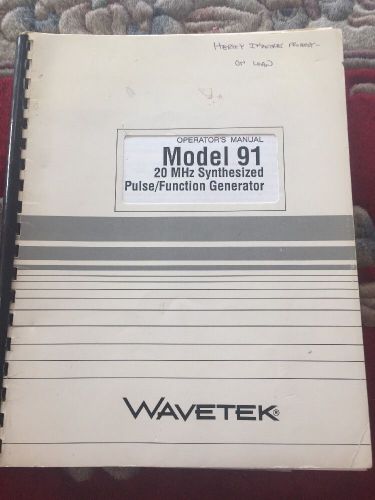 Wavetek 20 MHz Synthesized Pulse Function Generator 91 Operators Manual