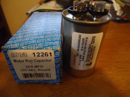 Mars 12261 motor run capacitor 25/5 mfd 370 vac round (25+5 ouf+/6% 370vac) for sale