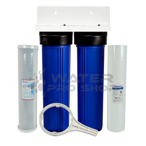 Dual Big Blue Water Filters Housing 4.5&#034; X 20&#034; 1&#034;Npt. 1 Sediment &amp; 1 Carbon
