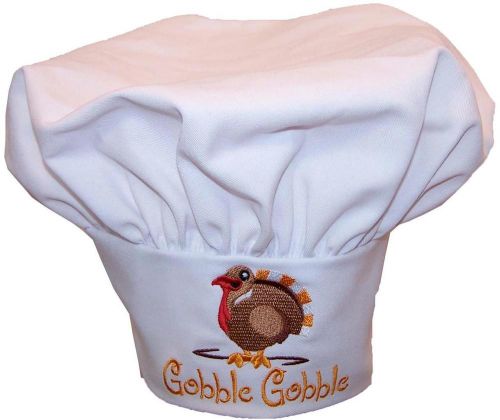 Gobble Gobble Thanksgiving Chef Hat White Happy Holiday Bird Turkey Monogram NWT
