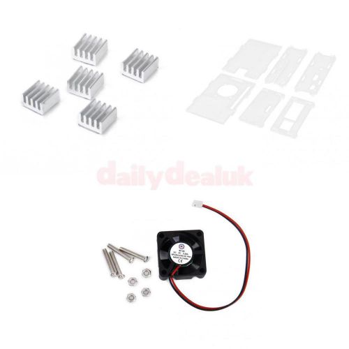 Clear Acrylic Case w Cooling Fan Heat Sink Sets for Raspberry Pi 2 Model B+