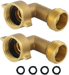 HQMPC Garden Hose Elbow Connector 90 Degree Brass Hose Elbow (2Pcs)+ Extra 4 Pre